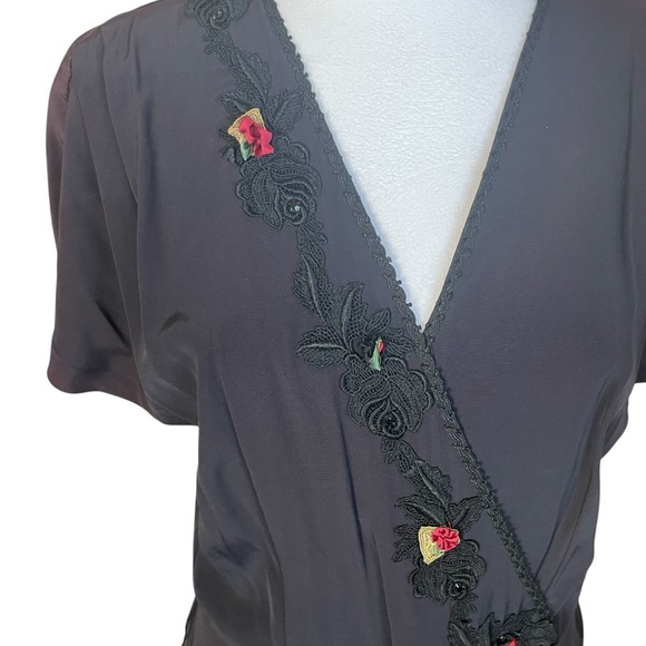 Vintage 80s Karen Alexander Black Victorian Gothic Maxi Dress 10 Embroidery Read - Picture 3 of 15